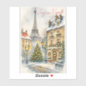Prettig kerstfeest in Parijs Waterverf Eiffeltoren Sticker (Vel)