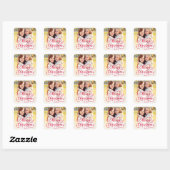 Prettig kerstfeest in rood script vakantiefoto vierkante sticker (Vel)