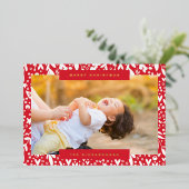 Prettig kerstfeest in rood witte tekst foto bloeme folie feestdagenkaart (Staand Voorkant)