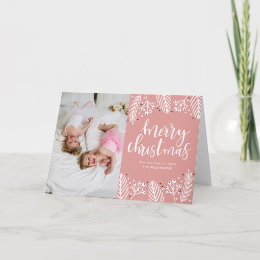 Prettig kerstfeest in Roze Feestdagen Kaart (Voorkant)
