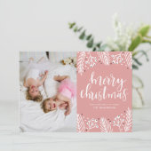 Prettig kerstfeest in roze feestdagenkaart (Staand voorkant)