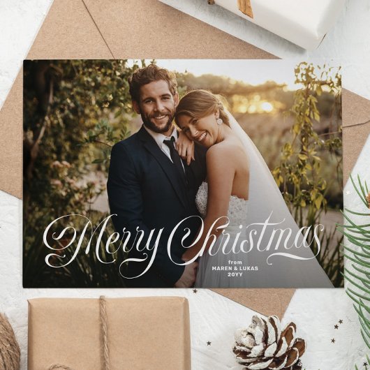 Prettig kerstfeest in stijlvol script eenvoudig fo feestdagenkaart