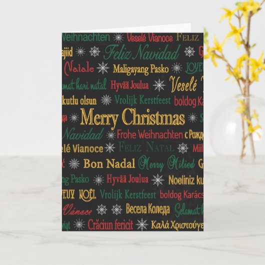 Prettig Kerstfeest in verschillende talen |  Kaart (Gele Bloem)
