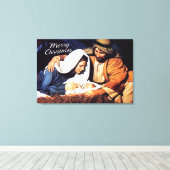 Prettig kerstfeest Ingepakt Canvas Kerststal Print (Insitu (Houten vloer))
