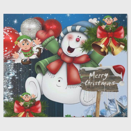 Prettig kerstfeest Inpakpapier Elf Sneeuwman (Vlak)