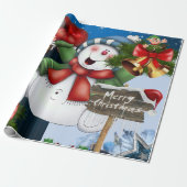 Prettig kerstfeest Inpakpapier Elf Sneeuwman (Uitgerold)