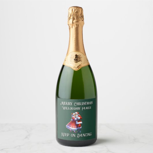 Prettig kerstfeest! {INSERT NAME} BLIJF DOOR DANSE Sparkling Wijnetiket (Voorkant)