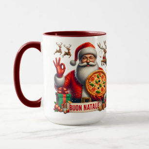 Prettig Kerstfeest Italiaanse Kerstman met Pizza & Mok