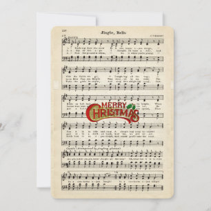 Prettig kerstfeest, Jingle Bells, Vintage Bladmuzi Feestdagenkaart