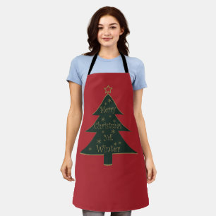 Prettig kerstfeest jullie versierde pijnboom schort