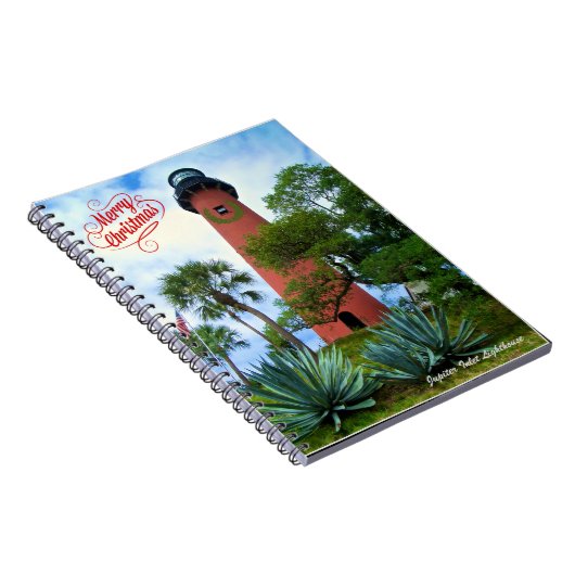 Prettig kerstfeest Jupiter Inlet Lighthouse Florid Notitieboek (Rechterzijde)