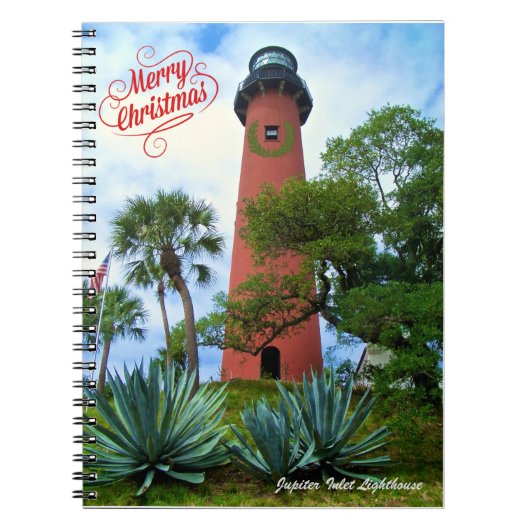 Prettig kerstfeest Jupiter Inlet Lighthouse Florid Notitieboek (Voorkant)