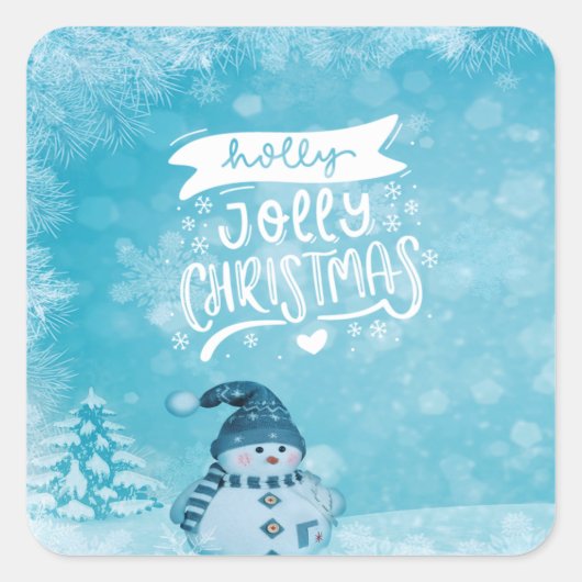 Prettig kerstfeest, Kabouter Sneeuwman Dennenboom  Vierkante Sticker (Voorkant)