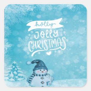 Prettig kerstfeest, Kabouter Sneeuwman Dennenboom  Vierkante Sticker