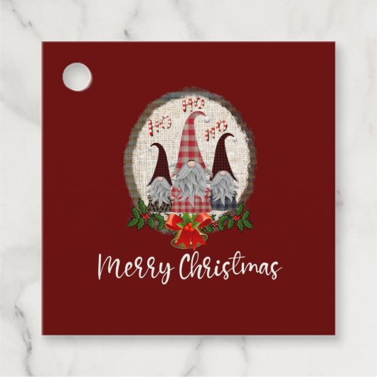 Prettig kerstfeest Kabouters Rood, Rustiek, Geruit Bedankjes Labels (Voorkant)