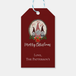 Prettig kerstfeest Kabouters Rood, Rustiek, Geruit Cadeaulabel