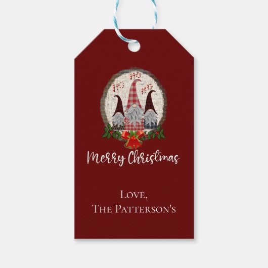 Prettig kerstfeest Kabouters Rood, Rustiek, Geruit Cadeaulabel (Voorkant)