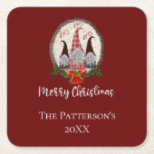 Prettig kerstfeest Kabouters Rood, Rustiek, Geruit Kartonnen Onderzetters (Voorkant)