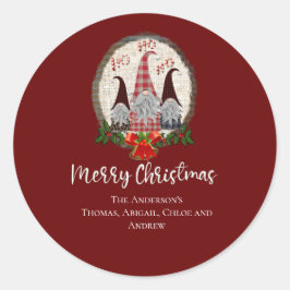 Prettig kerstfeest Kabouters Rood, Rustiek, Geruit Ronde Sticker