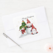 Prettig kerstfeest Kabouters Sneeuwmannen Vierkante Sticker (Envelop)