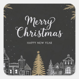 Prettig kerstfeest kalligrafie schrift vakantie vierkante sticker