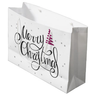 Prettig kerstfeest kalligrafie zigzag boom groot cadeauzakje