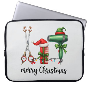 Prettig kerstfeest kapper Festieve stylist Kerstmi Laptop Sleeve