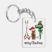 Prettig kerstfeest kapper Festieve stylist Kerstmi Sleutelhanger (Voorkant Links)