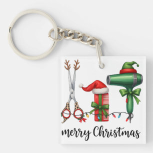 Prettig kerstfeest kapper Festieve stylist Kerstmi Sleutelhanger