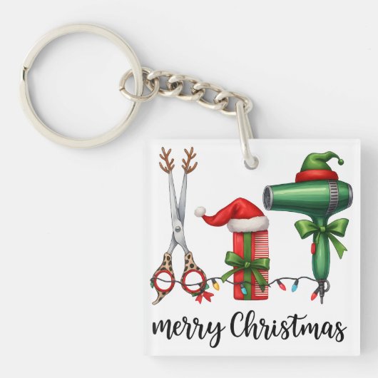 Prettig kerstfeest kapper Festieve stylist Kerstmi Sleutelhanger (Voorkant)