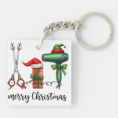 Prettig kerstfeest kapper Festieve stylist Kerstmi Sleutelhanger (Achterkant)