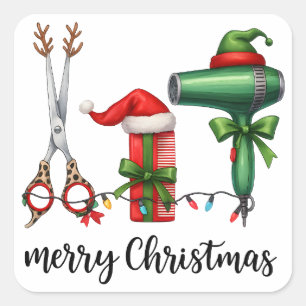 Prettig kerstfeest kapper Festieve stylist Kerstmi Vierkante Sticker
