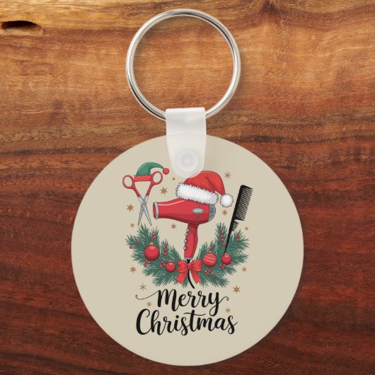 Prettig kerstfeest kapper haardresser Xmas haar Sleutelhanger (Voorkant)