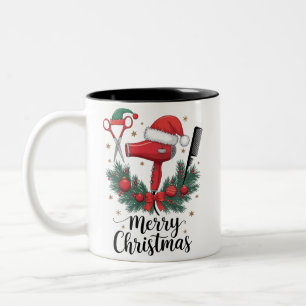 Prettig kerstfeest kapper haardresser Xmas haar  Tweekleurige Koffiemok
