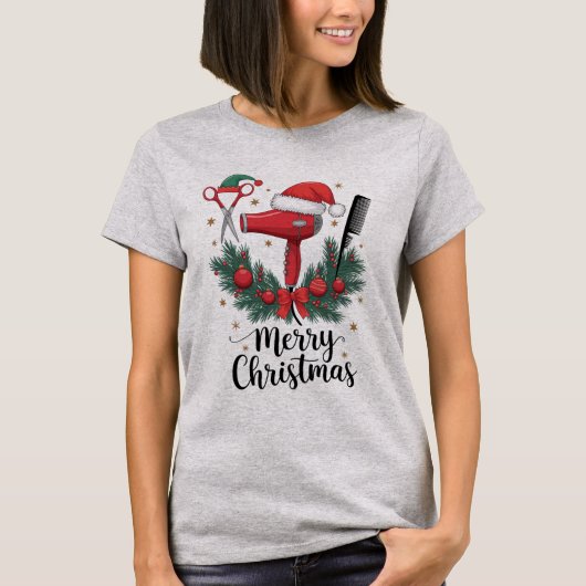 Prettig kerstfeest kapper herenkapper Kerst haar  T-shirt (Voorkant)