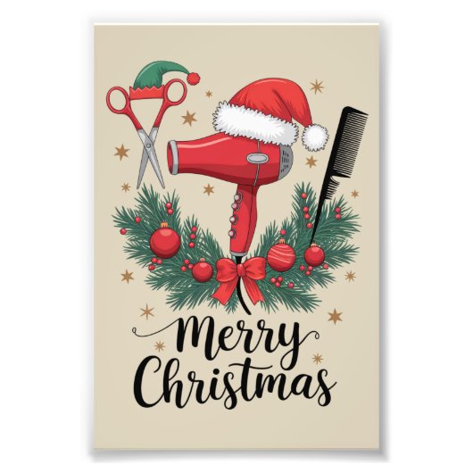 Prettig kerstfeest kapper Kapsalon Kerst Haar  Foto Afdruk (Voorkant)