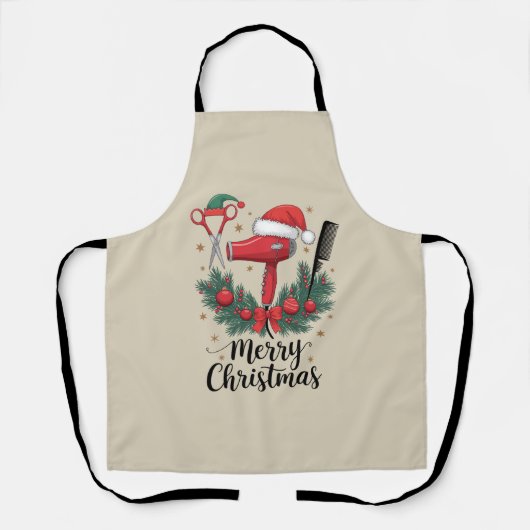 Prettig kerstfeest kapper Kapsalon Kerst Haar  Schort (Voorkant)
