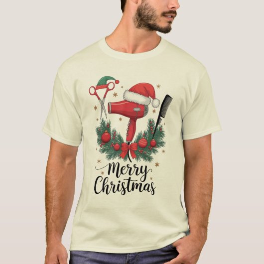 Prettig kerstfeest kapper Kapsalon Kerst Haar T-shirt (Voorkant)