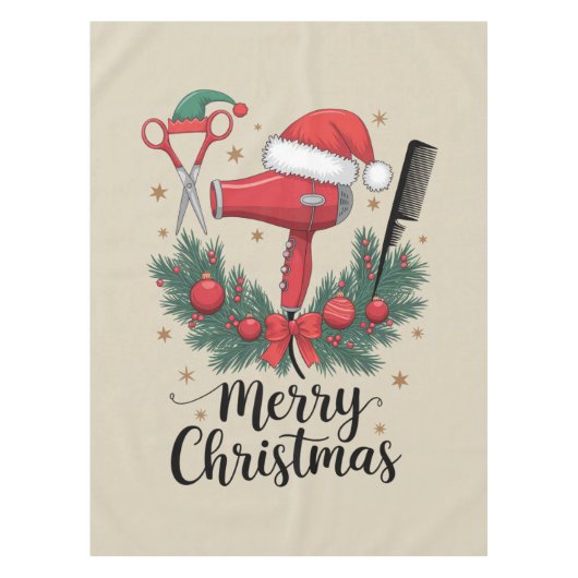 Prettig kerstfeest kapper Kapsalon Kerst Haar Tafelkleed (Voorkant)