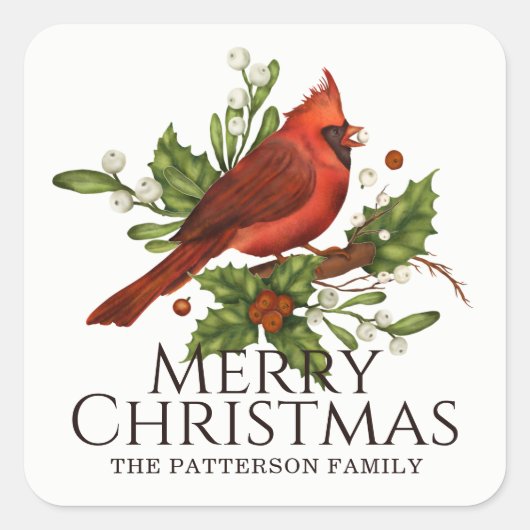 Prettig kerstfeest Kardinaal Aangepaste naam Vierkante Sticker (Voorkant)