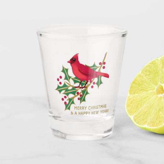 Prettig kerstfeest Kardinaal en Hulsttak Shot Glas (Voorkant)