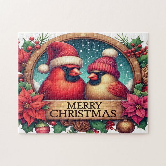 Prettig kerstfeest Kardinalen Legpuzzel (Horizontaal)