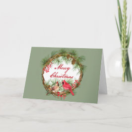 Prettig kerstfeest Kardinalen op een krans Kerstka Feestdagen Kaart
