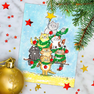 Prettig kerstfeest kat ansichtkaart briefkaart
