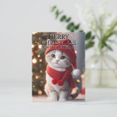Prettig kerstfeest kat gepersonaliseerd feestdagenkaart (Staand voorkant)