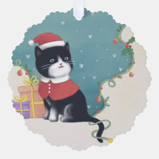 Prettig kerstfeest: kat illustratie kunst ornament kaart (Voorkant)
