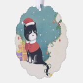 Prettig kerstfeest: kat illustratie kunst ornament kaart (Links)