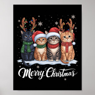 Prettig kerstfeest Kat Kerstlicht Rendier Kerstman Poster