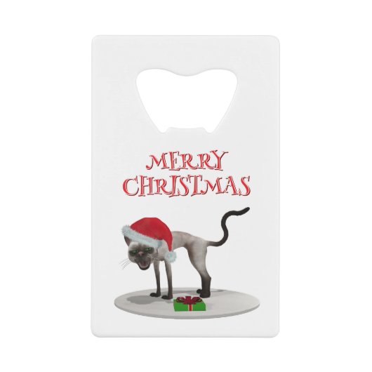 Prettig kerstfeest. Kat met kerstmuts Creditkaart Flessenopener (Voorkant)