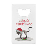 Prettig kerstfeest. Kat met kerstmuts Creditkaart Flessenopener (Achterkant)